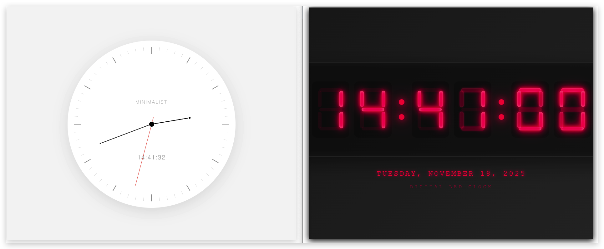 HTML时钟特效 - LED数字时钟和翻页时钟